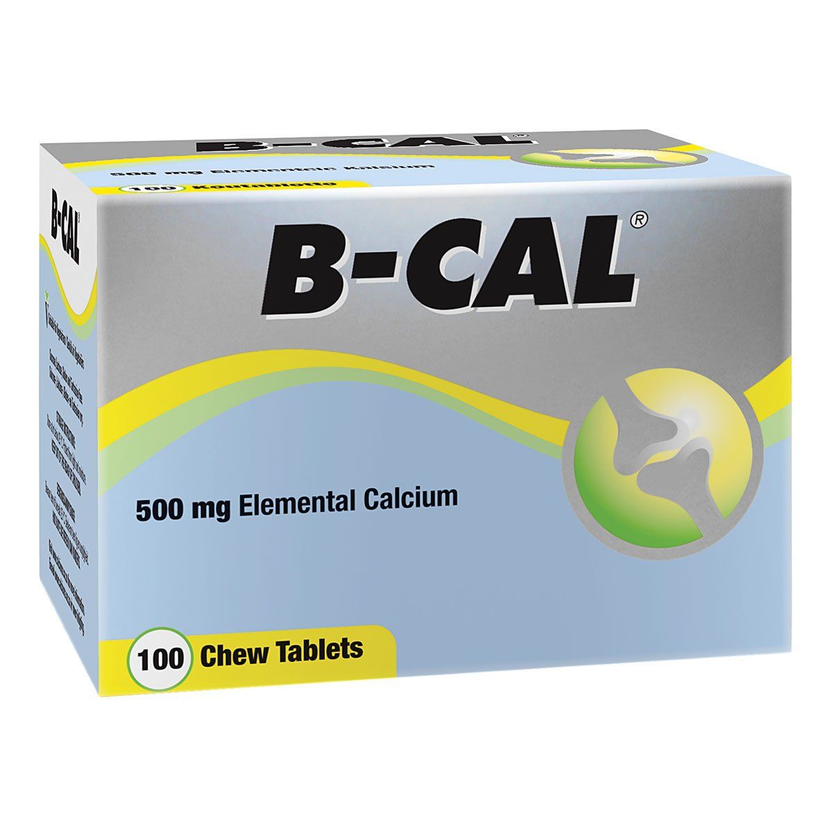 B-Cal - 500mg Elemental Calcium Chewable Tablets - 100 Tablets Front View