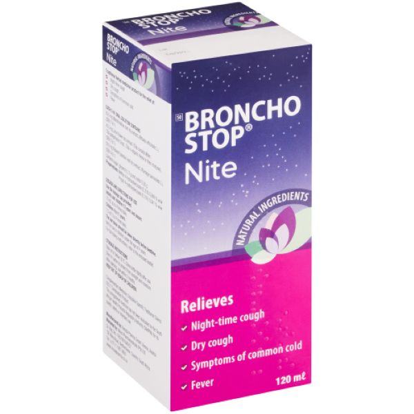 Broncho Stop Nite packaging on a white background