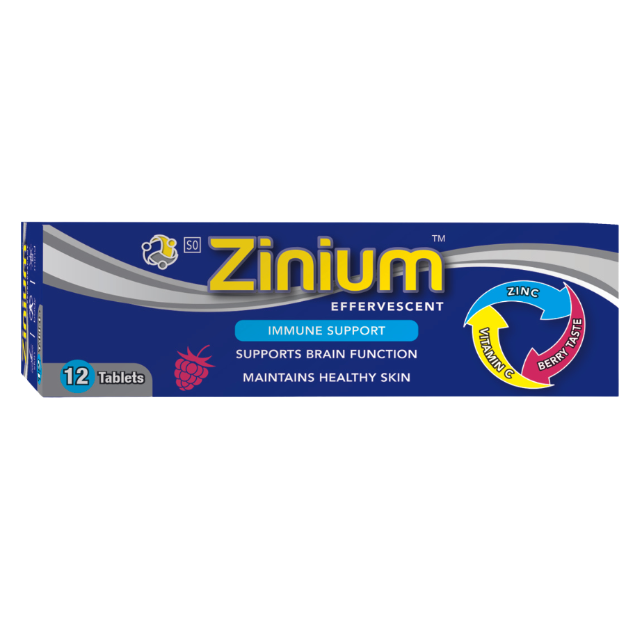 Zinium effervescent supplement packaging on a white background