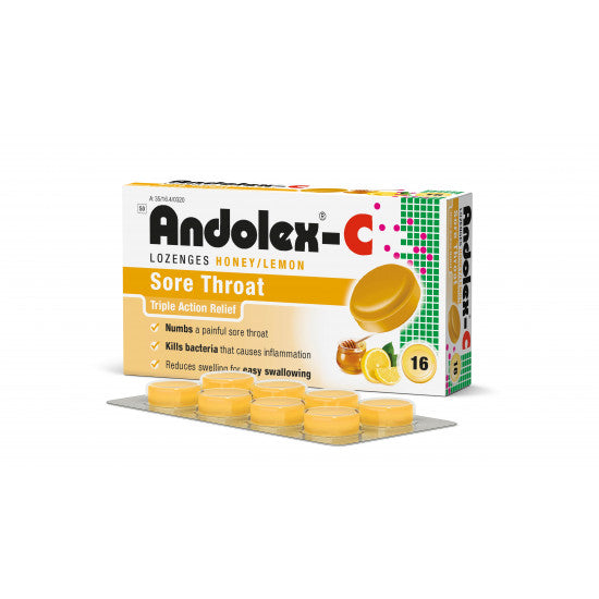 Andolex-C Sore Throat Lozenges -16s - Honey/Lemon Front View