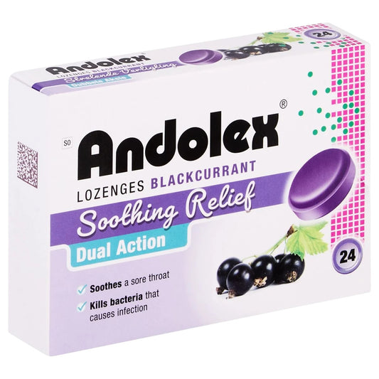 Andolex - Soothing Relief Dual Action Lozenges 24's x 2 - BlackCurrant Front View