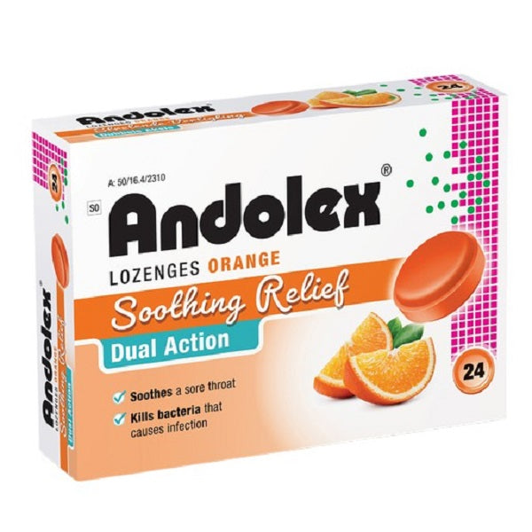 Andolex_-_Soothing_Relief_Dual_Action_Lozenges_24_s_x_2_-_Orange_Front_View