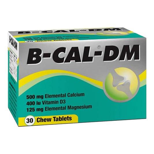 B-Cal-DM supplement box with green and yellow design on a white background