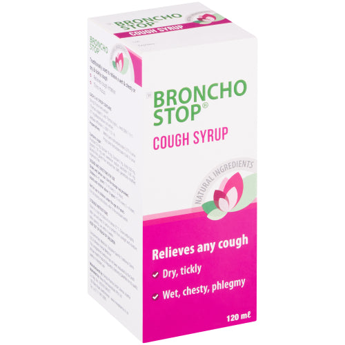 Broncho Stop Cough Syrup packaging on a white background