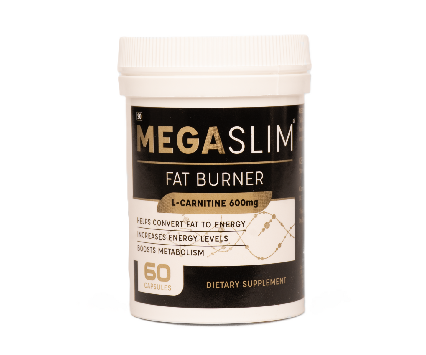 Megaslim fat burner supplement container on a white background