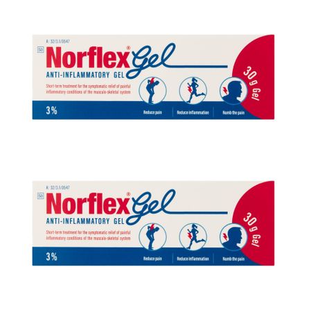 Two tubes of Norflex Gel on a white background