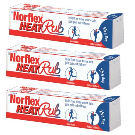 Front View of Norflex Heat Rub 25g Pack of 3