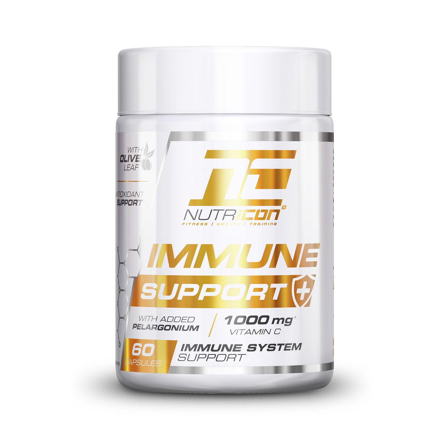 A container of Nutricon Immune Support supplement, which contains 60 capsules for immune system support.