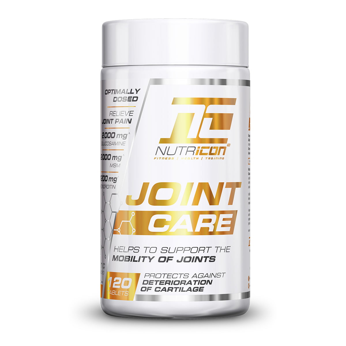 A container of Nutricon Joint Care supplements, which contains 120 capsules for supporting joint mobility and health.