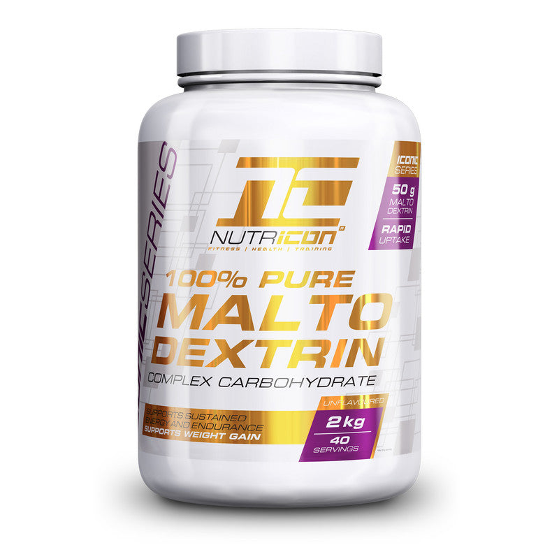 A container of Nutricon Maltodextrin, weighing 2kg, with the label showing the brand name, product name, and weight.