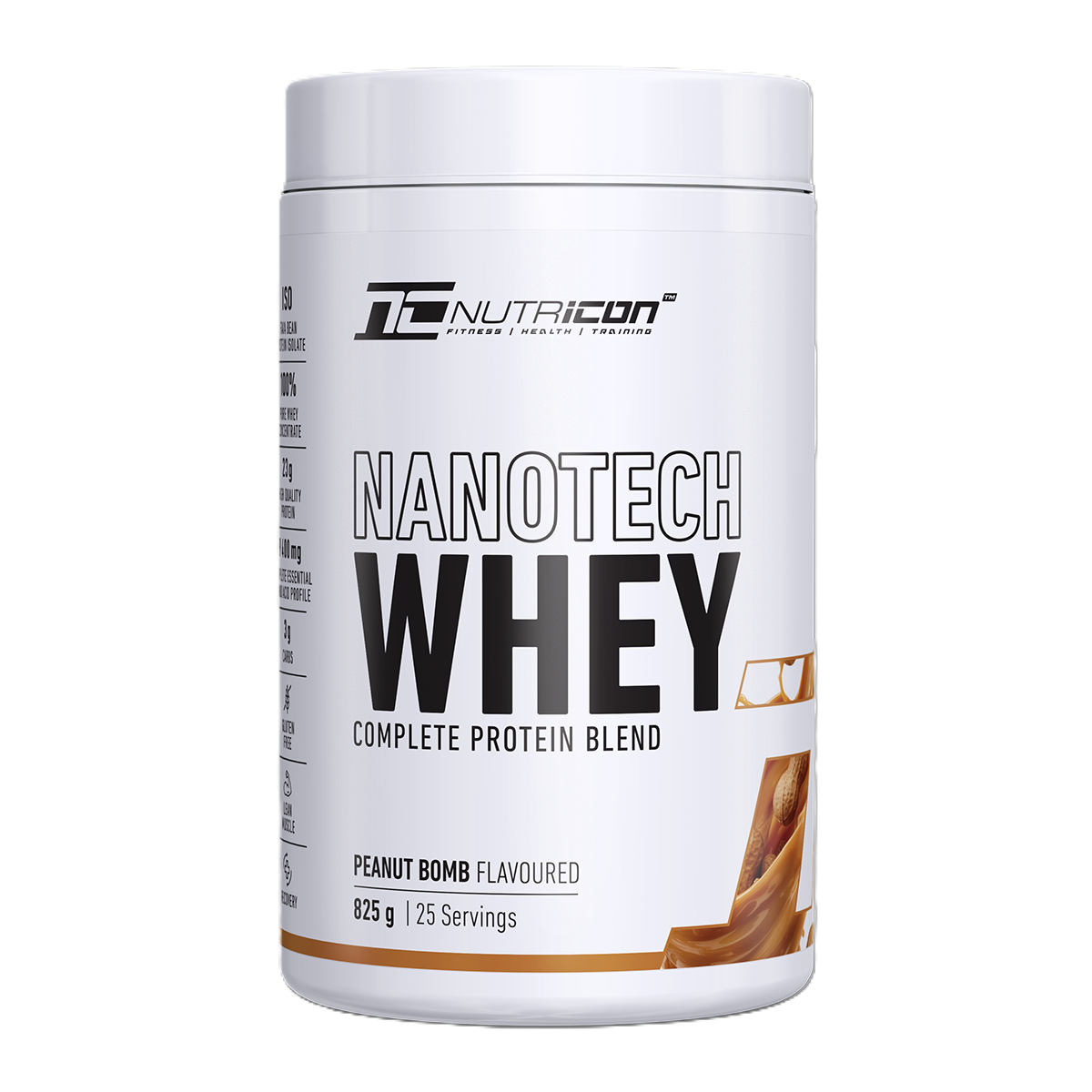Nutricion Nanotech Whey protein powder container on a white background