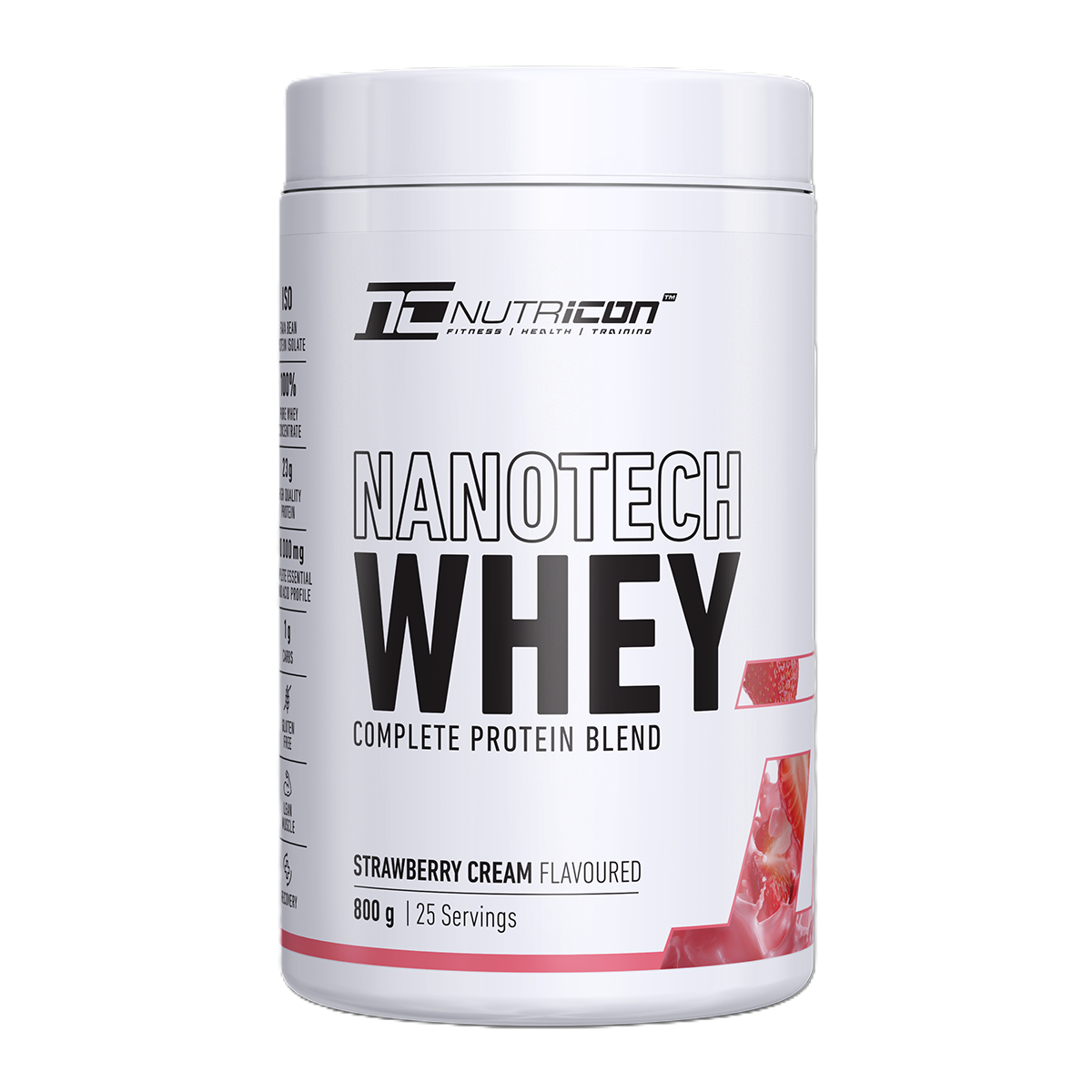 Nutricion Nanotech Whey protein powder container on a white background