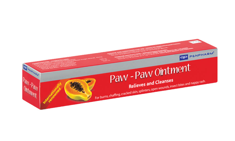 Red box of Paw-Paw Ointment with a picture of a paw on a white background