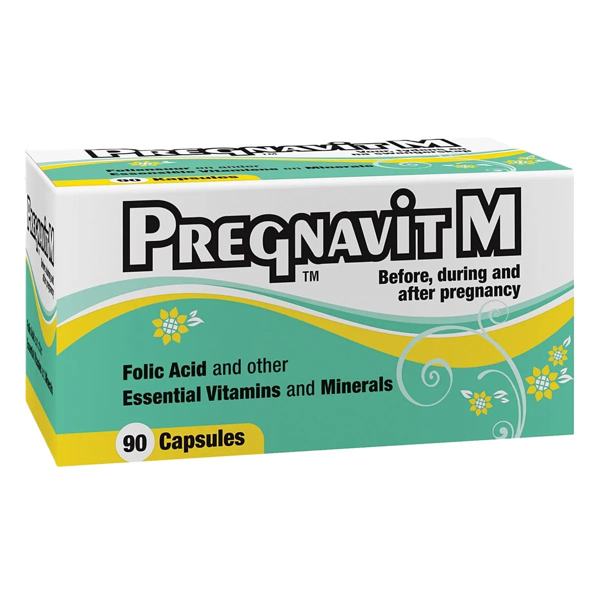 Box of Pregnavit M vitamins on a white background