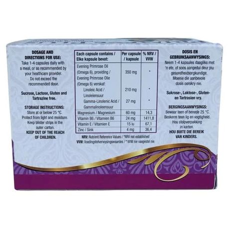 Supplement packaging with dosage and storage instructions on a white background