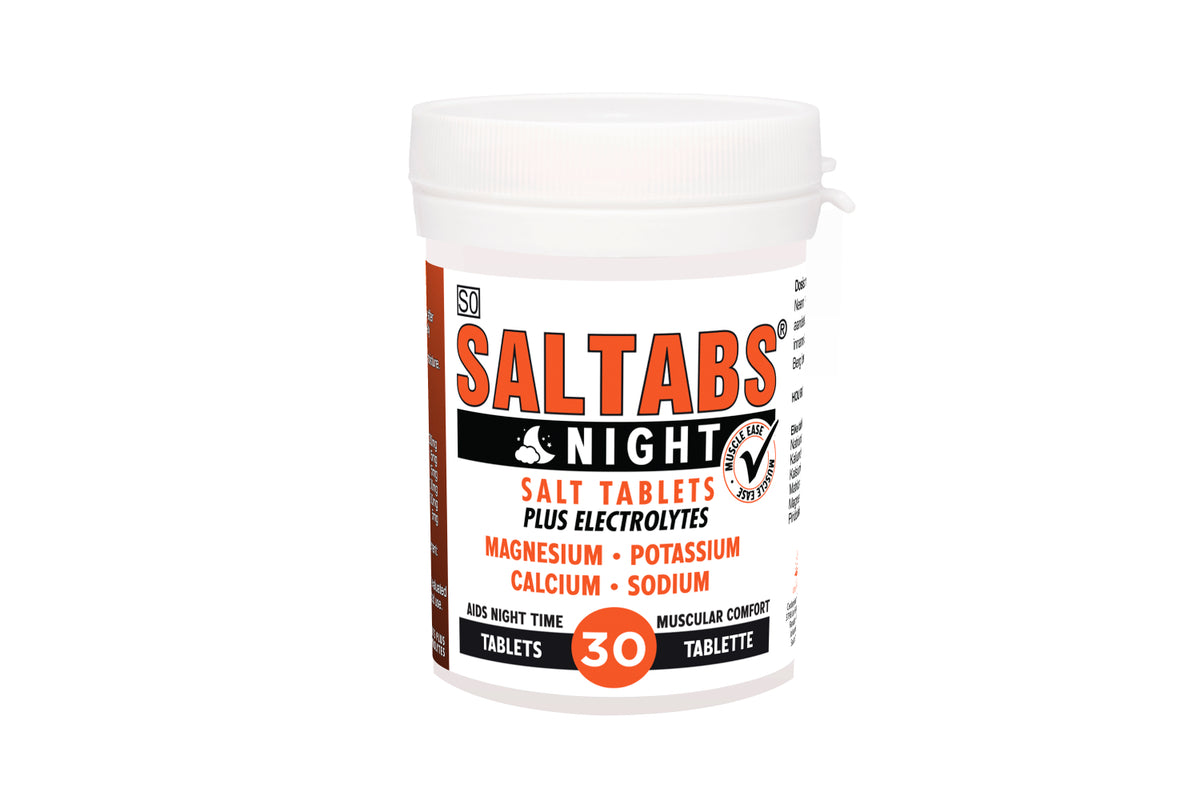 Saltabs Night salt tablets container on a white background