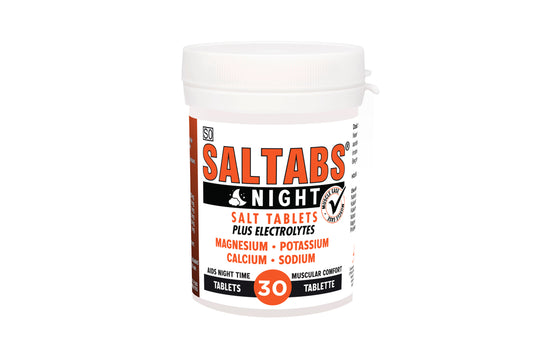 Saltabs Night salt tablets container on a white background