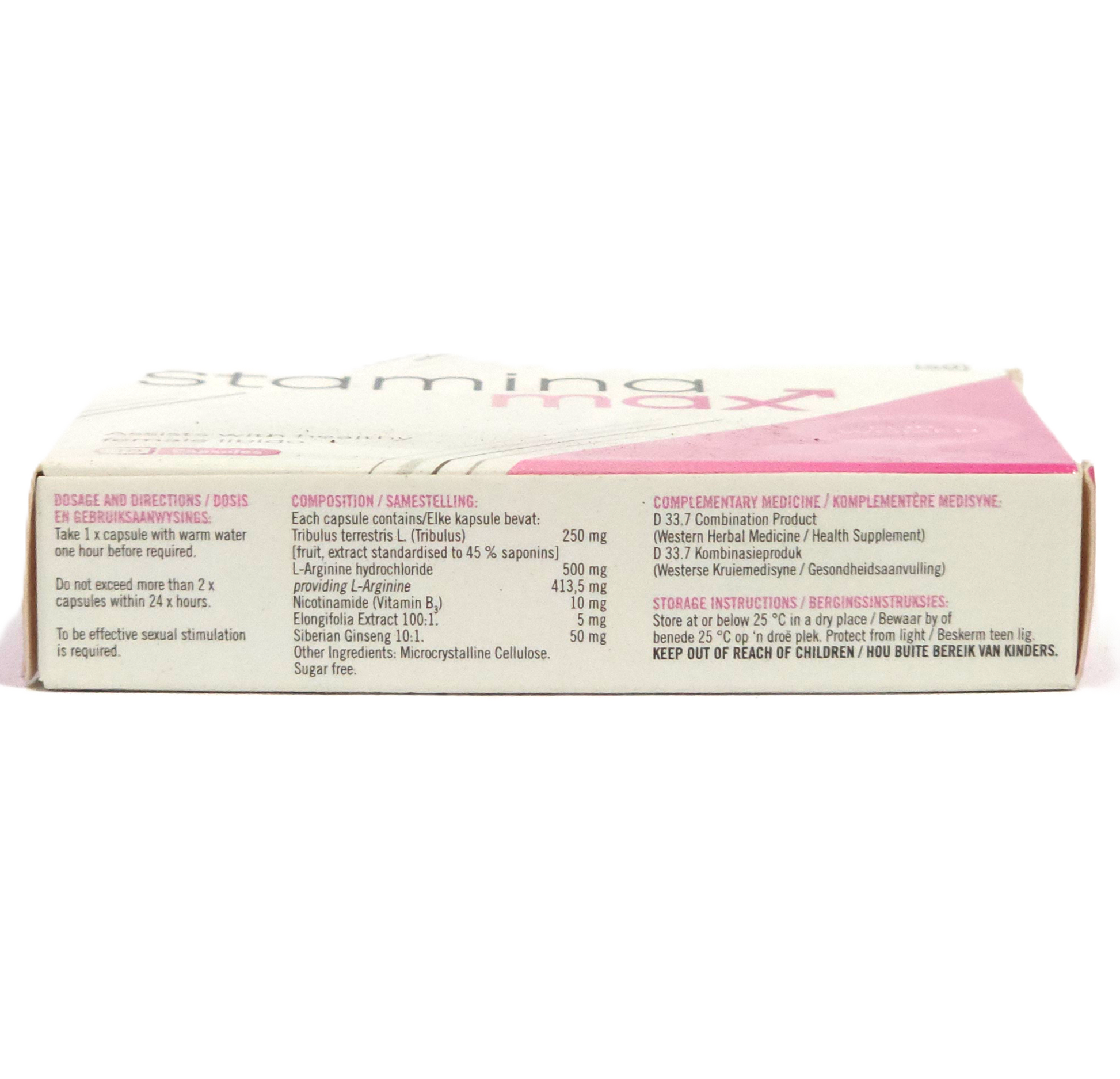 Box of Stamina Max supplement on a white background