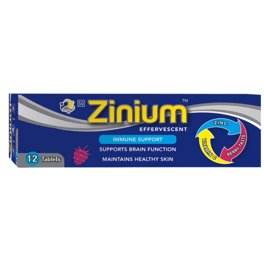 Zinium effervescent supplement packaging on a white background